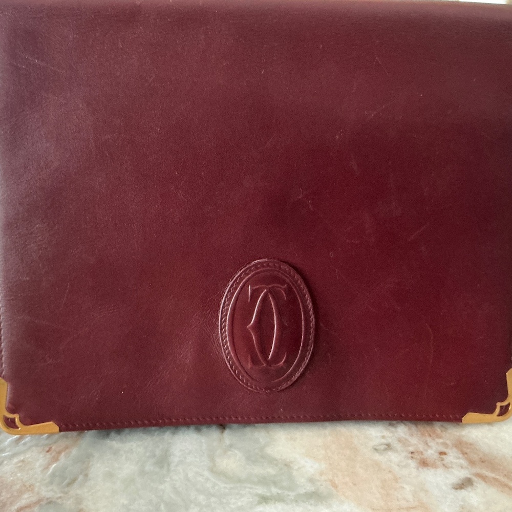 VINTAGE CARTIER MUST De CARTIER WRISTLET CLUTCH LEATHER PURSE